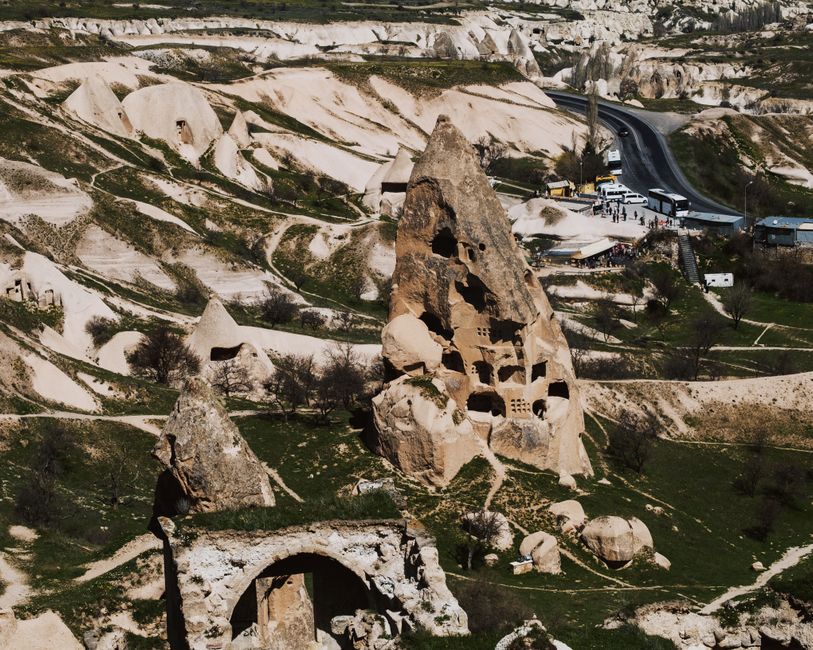 Explore the unique rock formations and ancient caves in Cappadocia, Turkey.