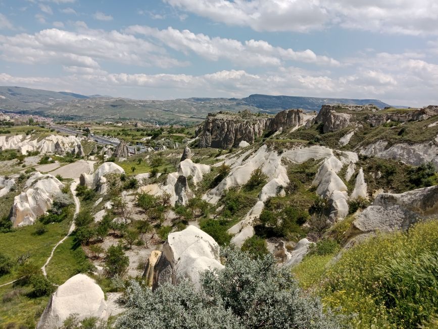 A breathtaking view of the unique rock formations in Cappadocia, Turkey.